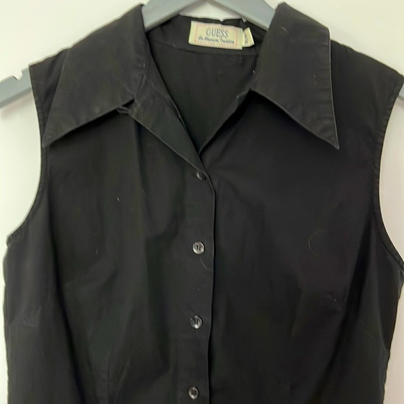 ***3 for $15*** Guess Black Sleeveless Black Button Down Shirt, M - Picture 2 of 6